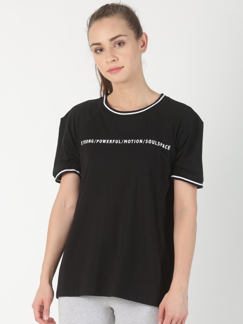 

Soul Space Women Black Printed Organic Cotton Round Neck T-shirt