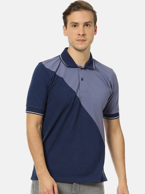 

Campus Sutra Men Navy Blue Colourblocked Polo Collar T-shirt