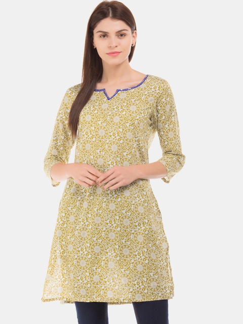 

Karigari Women Green & White Printed A-Line Kurta