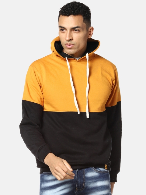 

Campus Sutra Men Yellow & Black Colourblocked Hooded Sweatshirt