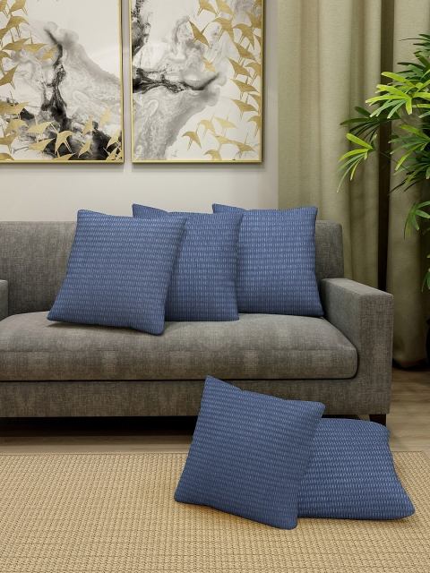 KLOTTHE Set Of 5 Blue Self-Design Square Cushions