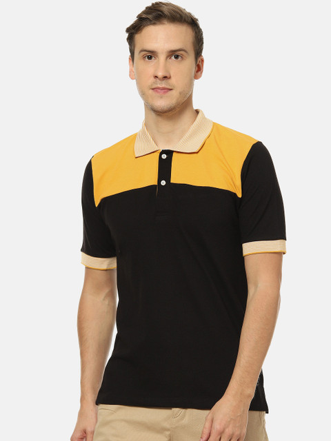 

Campus Sutra Men Black Colourblocked Polo Collar T-shirt