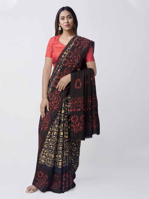 

Unnati Silks Red & Yellow Art Silk Batik Printed Soft Silk Saree