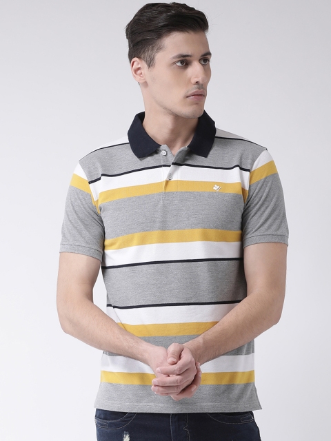 

COBB Men Grey & White Striped Polo Collar T-shirt
