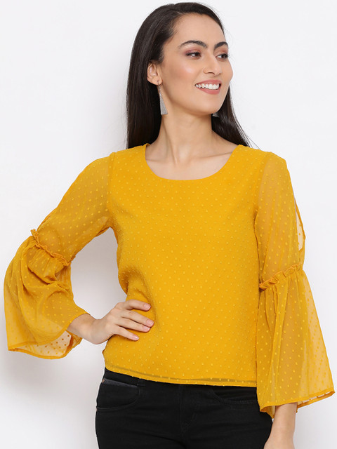 

ALL WAYS YOU Women Yellow Self Design Top