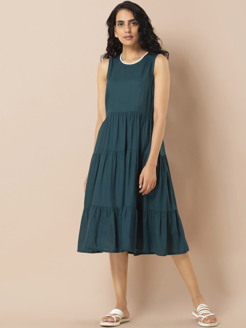

INDYA Women Teal Green Solid A-Line Dress