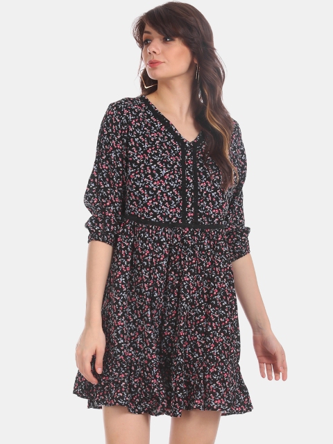 

Bronz Women Black Printed Fit and Flare Dress