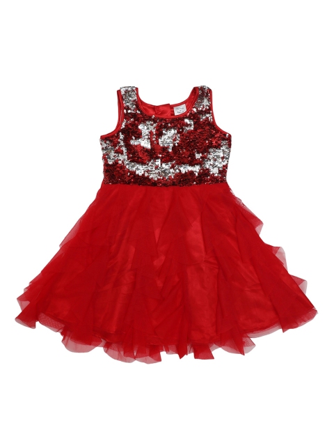 

Doodle Girls Red & Silver Sequinned Fit and Flare Dress