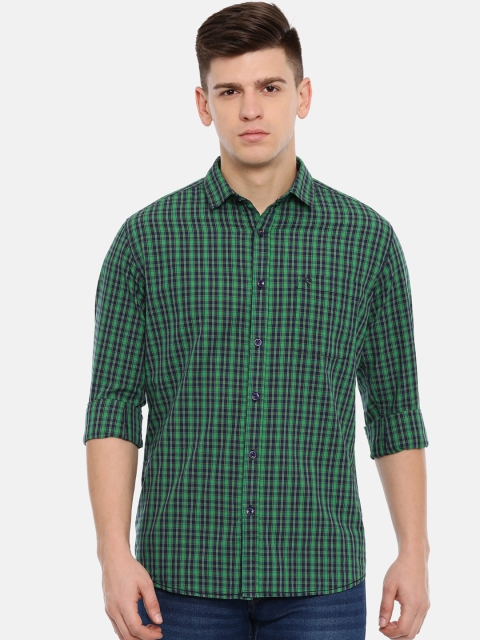 

Classic Polo Men Green & Navy Blue Regular Fit Checked Casual Shirt