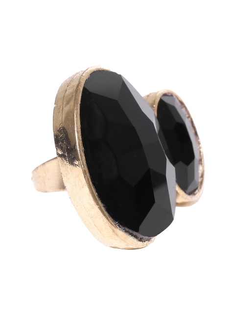 

Bellofox Gold-Plated Black Stone-Studded Twin Gem Statement Adjustable Finger Ring