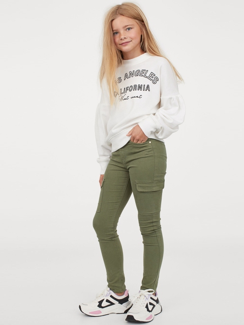 

H&M Women Olive Green Skinny Fit Twill Trousers