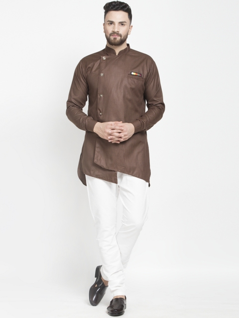 

Benstoke Men Brown & White Solid Kurta with Churidar