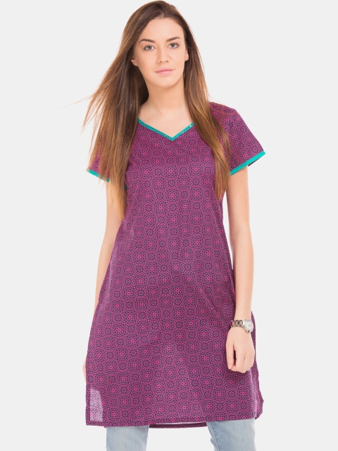 

Karigari Women Purple Floral Print Straight Kurta
