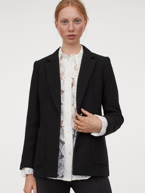 

H&M Women Black Solid Boucle Jacket