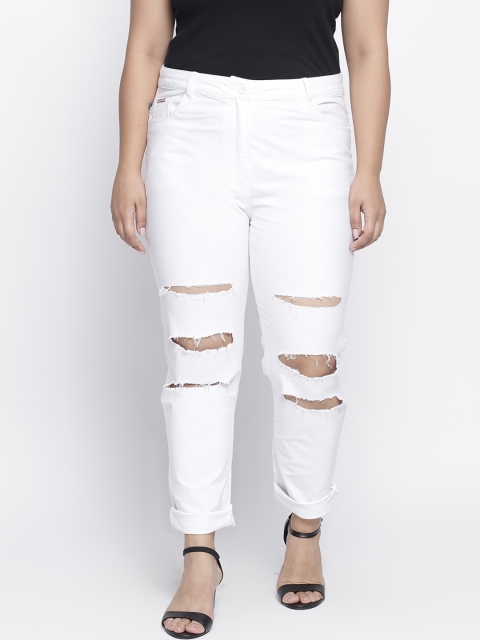 

Amydus Women White Regular Fit Mid-Rise Slash Knee Stretchable Jeans