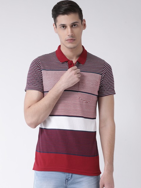 

COBB Men Red & White Striped Polo Collar T-shirt