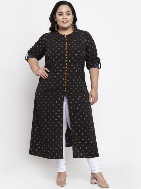 

plusS Women Black Woven Design A-Line Kurta