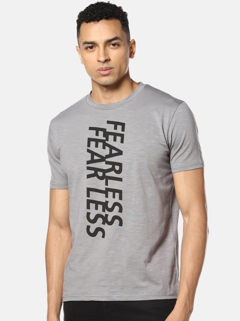 

Campus Sutra Men Grey Printed Round Neck T-shirt