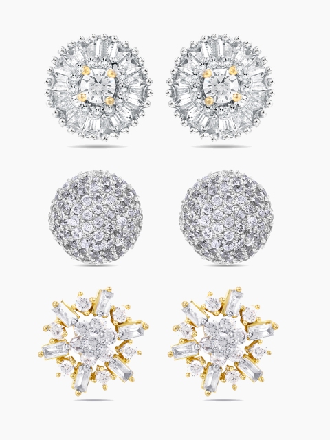 

Yellow Chimes 3 Pcs White & Gold-Toned Handcrafted Circular Studs
