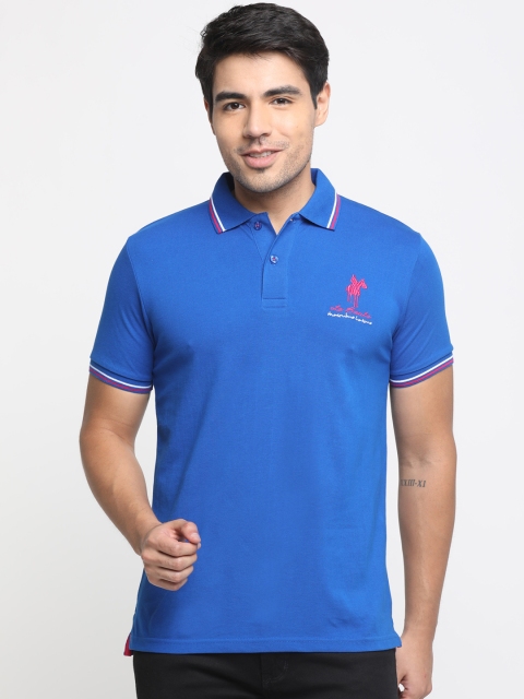 

Masculino Latino Men Blue Solid Polo Collar T-shirt
