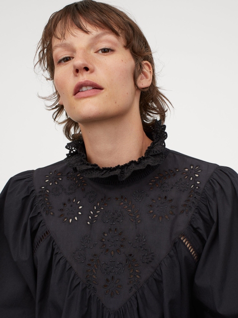 

H&M Women Black Embroidery-Detail Tunic