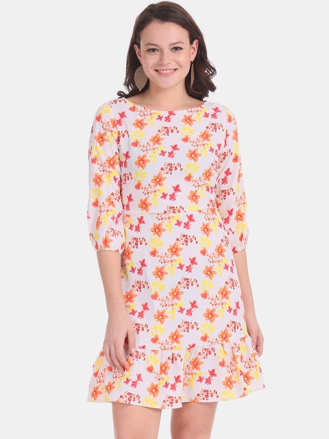 

Bronz Women White Printed A-Line Dress