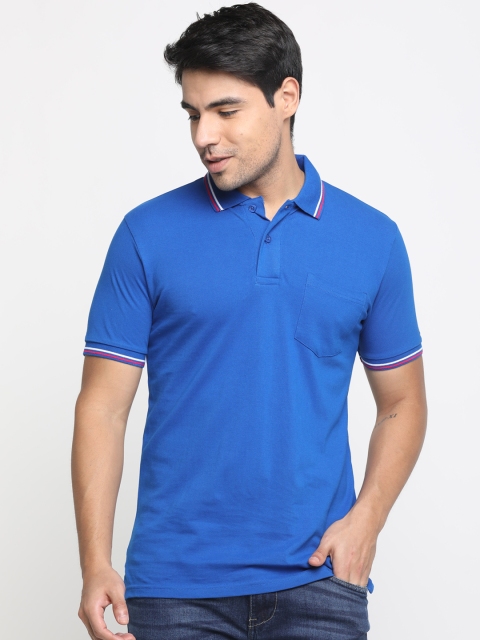 

Masculino Latino Men Blue Solid Polo Collar T-shirt