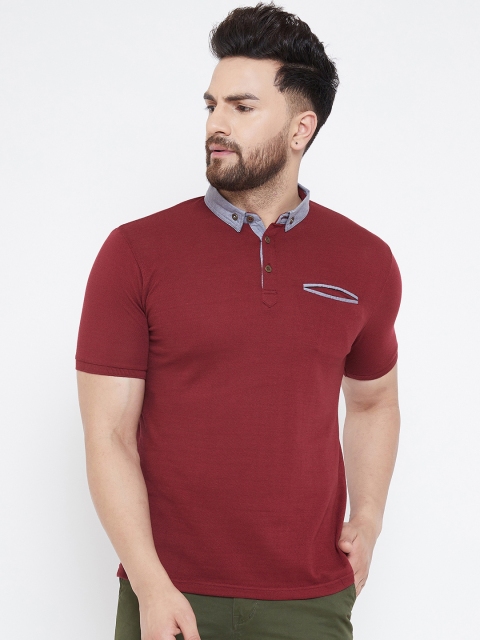 

Austin wood Men Maroon Solid Mandarin Collar T-shirt
