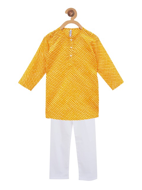 

Campana Boys Mustard Yellow & White Leheriya Print Kurta with Pyjamas