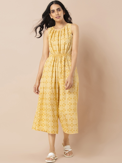 

INDYA Women Yellow Printed Culotte Jumpsuit