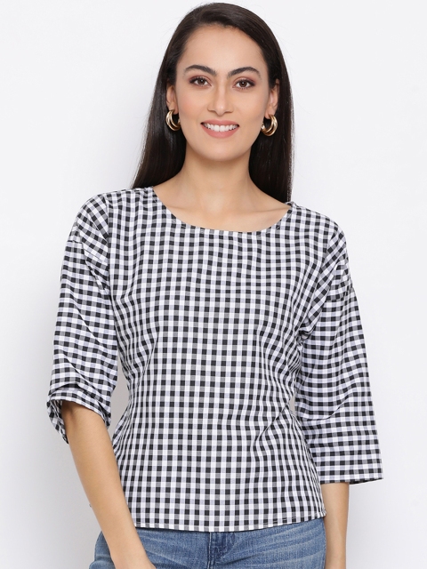 

ALL WAYS YOU Women White & Black Checked Top