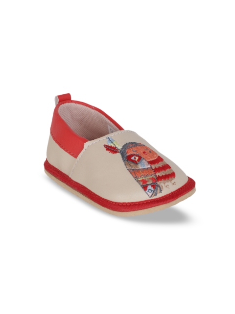 

KazarMax Infant Unisex Beige & Red Owl Embroidered Tootsies Booties