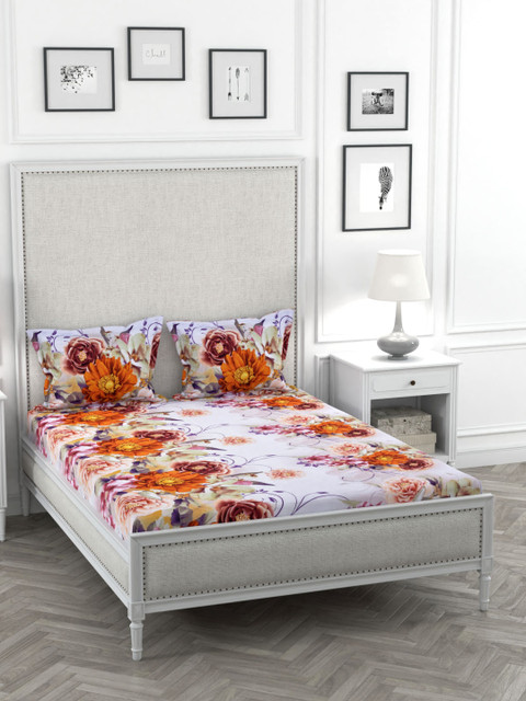 

STELLAR HOME Multicoloured Floral TC Poly Satin 1 Bedsheet with 2 Pillow Covers, Multi