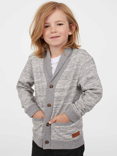 

H&M Boys Grey Melange Solid Shawl-Collar Cardigan