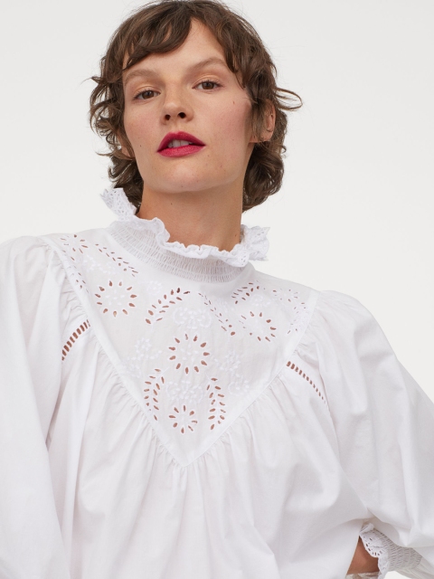

H&M Women White Embroidery-Detail Blouse