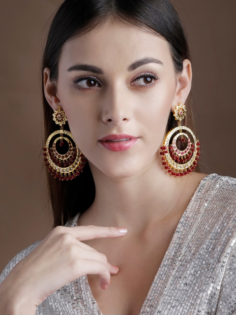 

Rubans 22K Gold-Plated & Maroon Classic Drop Earrings