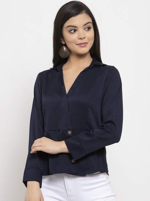 

LABEL REGALIA Women Navy Blue Solid Shirt Style Top