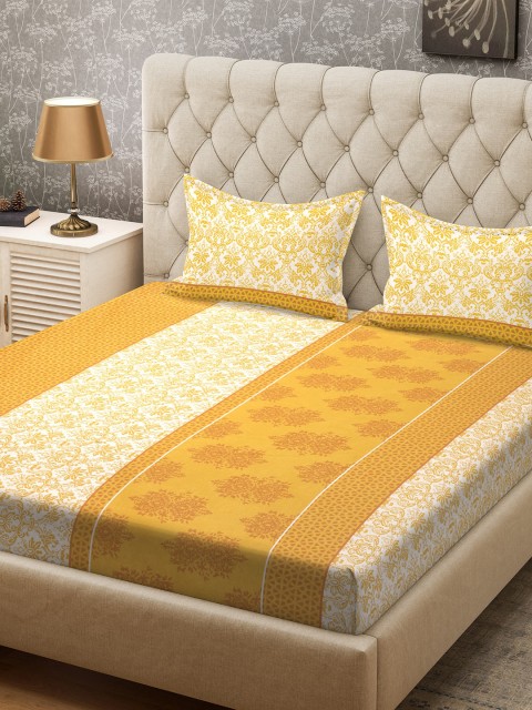 

CORE Designed by SPACES Yellow Abstract 104 TC Cotton 1 Queen Bedsheet with 2 Pillow Covers
