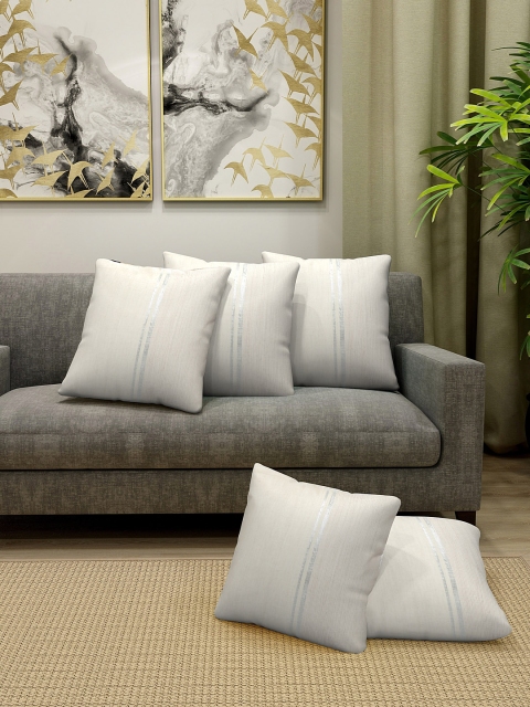 

KLOTTHE Set of 5 Off White & Silver-Coloured Solid Square Cushions