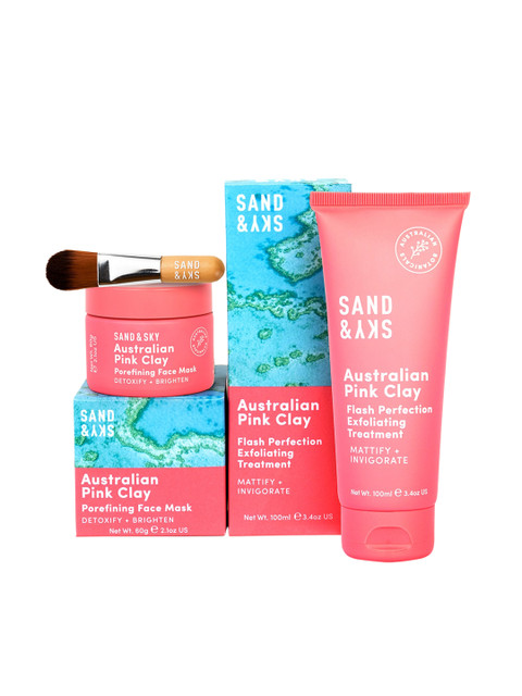 

SAND & SKY Set of 2 Clay Face Mask with Applicator Brush, Pink
