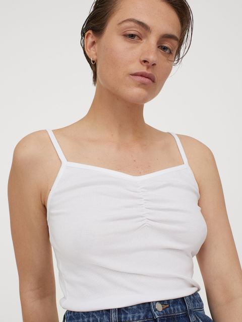 

H&M Women White Ribbed Strappy Top