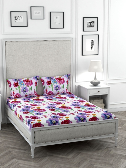

STELLAR HOME Multicoloured Floral TC Poly Satin 1 Bedsheet with 2 Pillow Covers, Multi