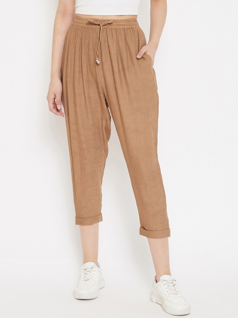 

LUCERO Women Brown Loose Fit Self Design Regular Trousers