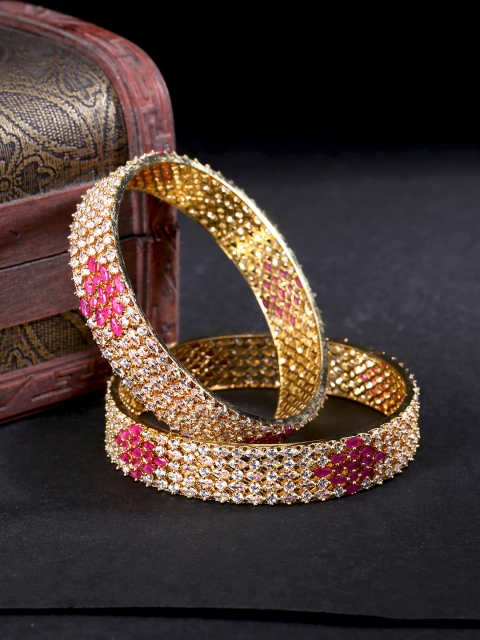 

Yellow Chimes Set Of 2 Gold-Plated Pink & White AD-Studded Handcrafted Bangles