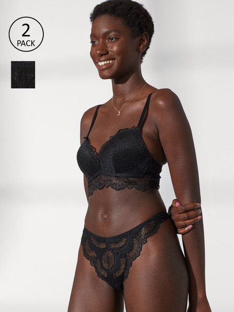 

H&M Women Black 2-Pack Lace Thong Briefs