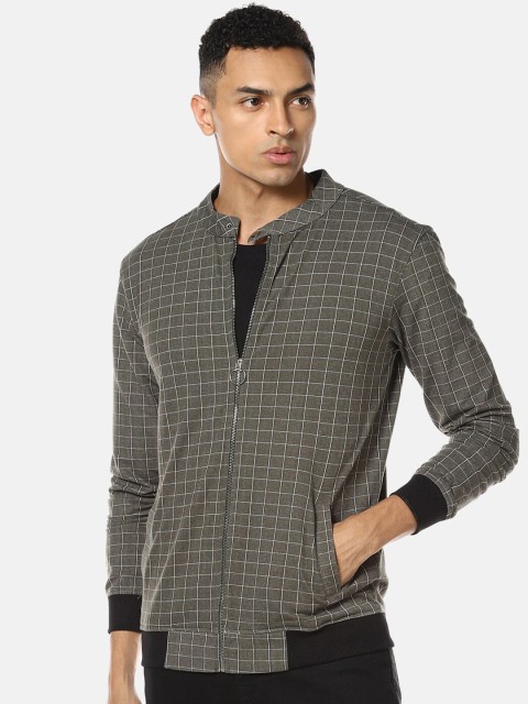 

Campus Sutra Men Olive Green Checked Windcheater Bomber