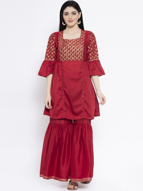 

studio rasa Women Maroon Yoke Design Anarkali Kurta