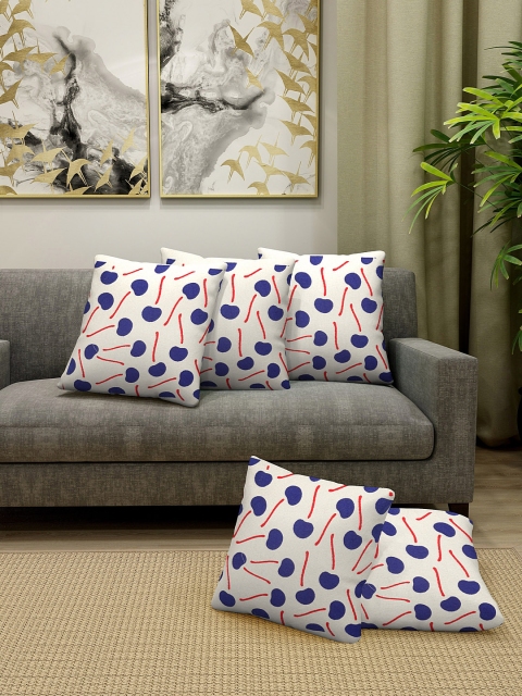 

KLOTTHE Set Of 5 White & Blue Printed Square Cushions