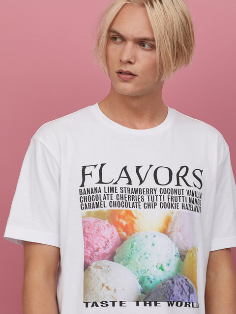

H&M Men White Printed Round Neck T-shirt with a Motif