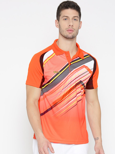 

VEGA Men Orange Printed Polo Collar T-shirt